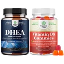 Bundle af Pure DHEA 25 mg til kvinder og mænd for immunforsvar og vitamin D3 gummier til daglig wellness for ben muskel & immunforsvar