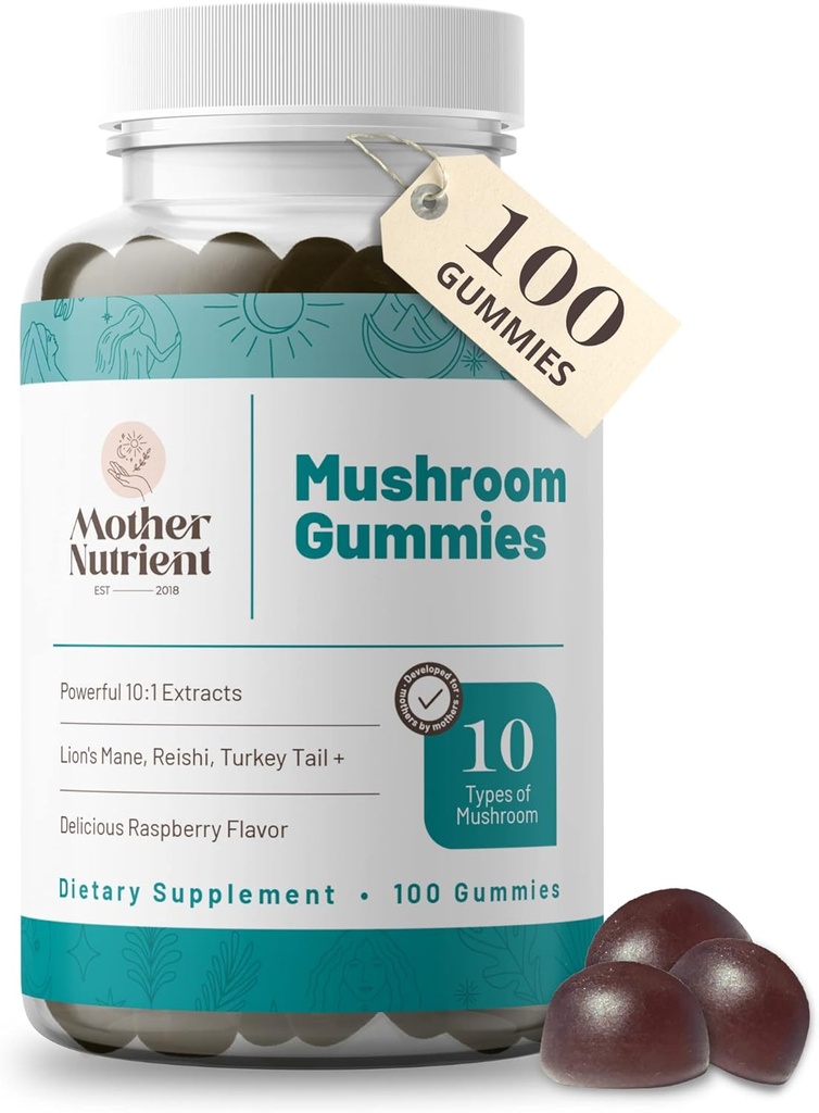 Mushroom Supplement Gummies- Pure Extract Multi Mushrooms Supplement- Chaga, Reishi, Cordyceps & Lions Mane - 50 dages levering Chewable Gummies (100 stk)