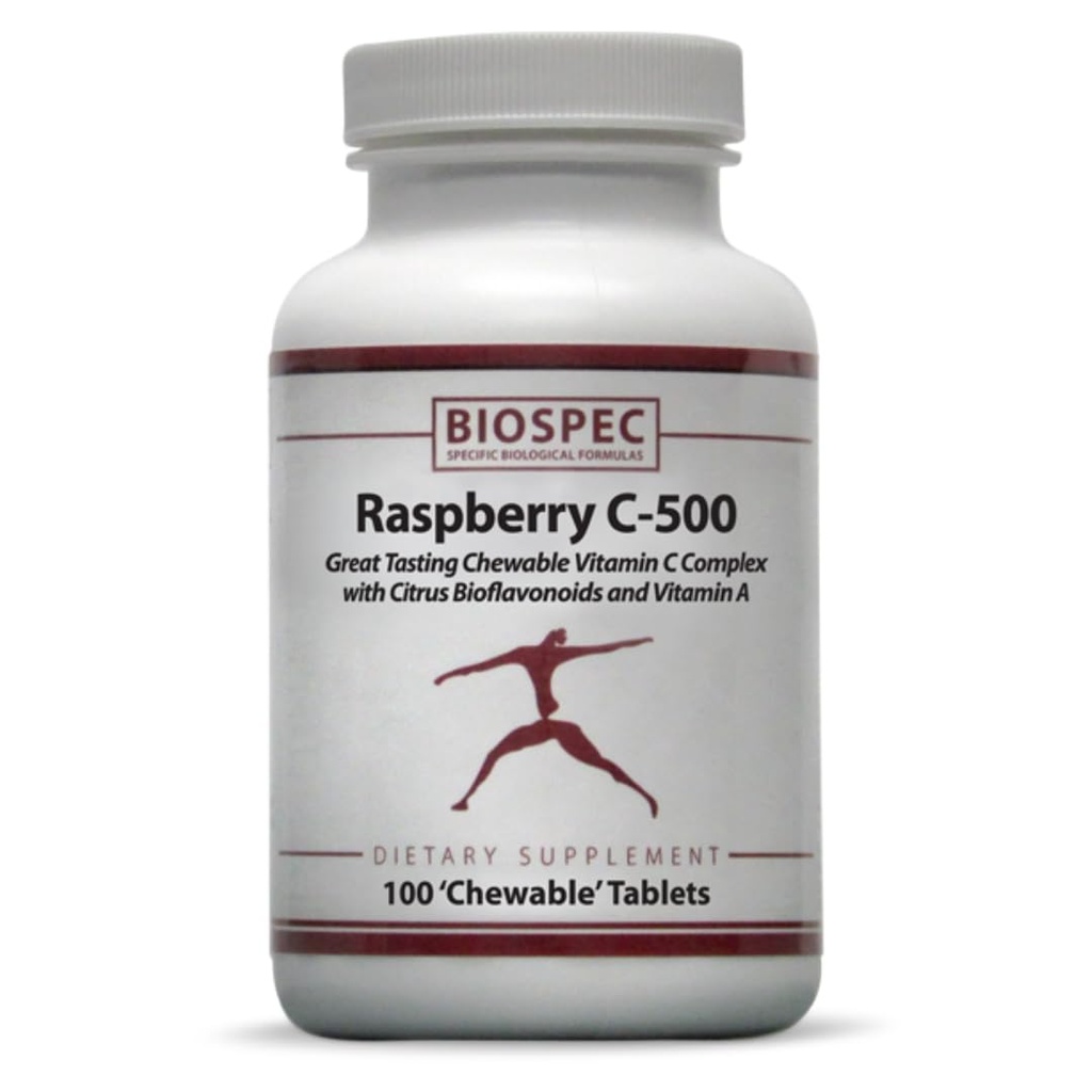 BIOSPEC NUTRITIONALS Raspberry C-500 – Chewable Immune and Antioxidant Support - Vitamin C, Vitamin A, and Citrus Bioflavonoids