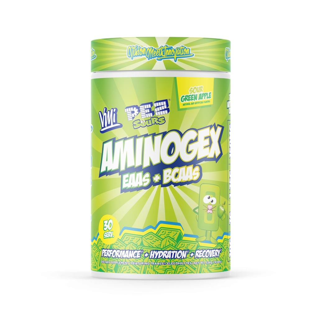 VMI Sports Aminogex Ultra | EAA + BCAA Powder | Amino Acid + Hydration Recovery Drink with Electrolytes, Betaine and Glutamine | (30 Servings) (PEZ Sour Green Apple)