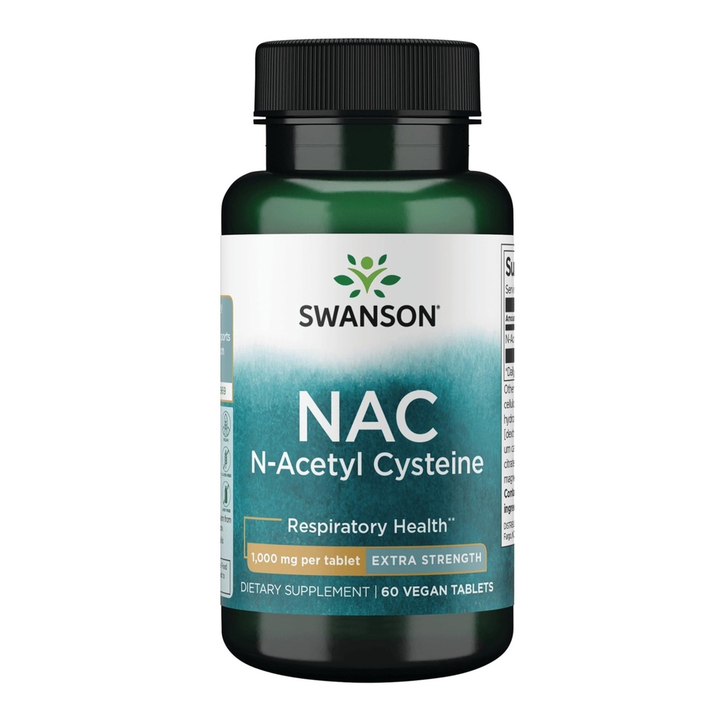 Swanson Vitamins NAC N-Acetyl Cysteine - Extra Strength 1,000 mg 60 Vegan Tablet