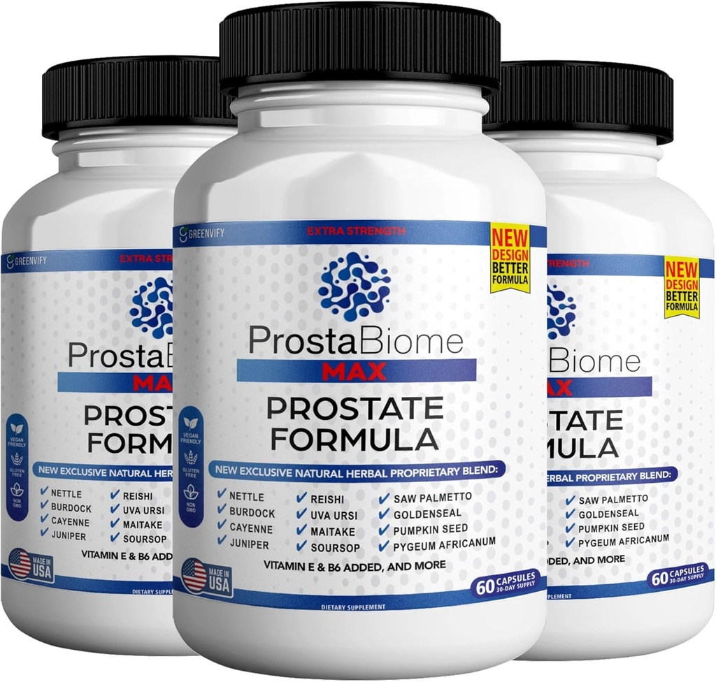 ProstaBiome Max Prostate Support Formel, Natural Herbal Blend med Saw Palmetto, 60 kapsler, 30- Day Supply (3)