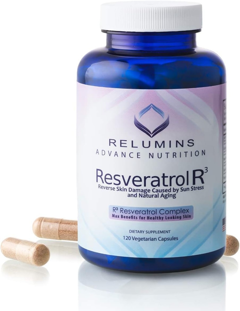 Reluminer Resveratrol 600mg Supplement - Højpotens Antioxidant med Grape Seed & Red Wine Extract - Understøtter hud, hjerte sundhed & immunsystem - 120 Veganske kapsler