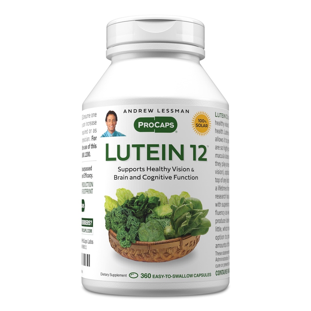 ANDREW LESSMAN Lutein 12 mg - 360 Softgels - Ultra-High Niveauer af Lutein. Kraftfuld Antioxidant Carotenoid. Understøtter øje sundhed og fremmer sund vision og hud.