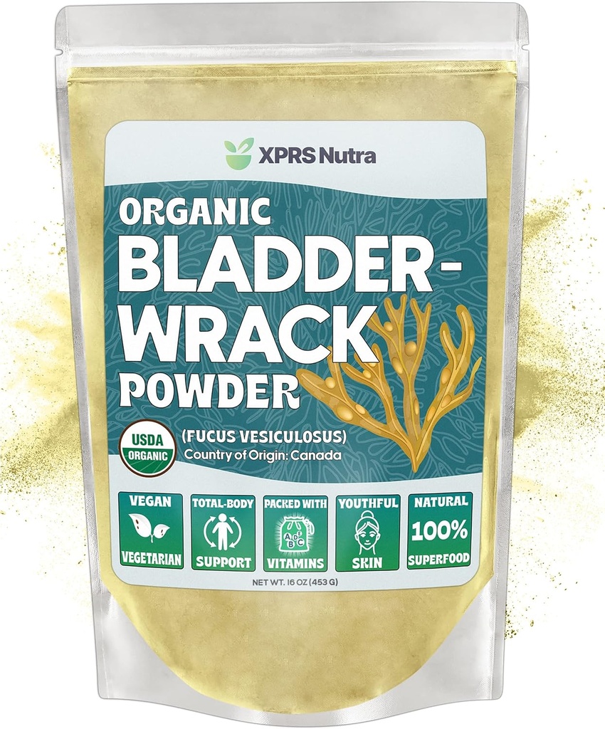 XPRS Nutra Organic Bladderwrack Powder (Fucus Vesiculosus) - Premium Bladderwrack Organic Powder for glødende hud - Vegan Friendly Bladderwrack Herb Jod Supplement (16 Ounce)
