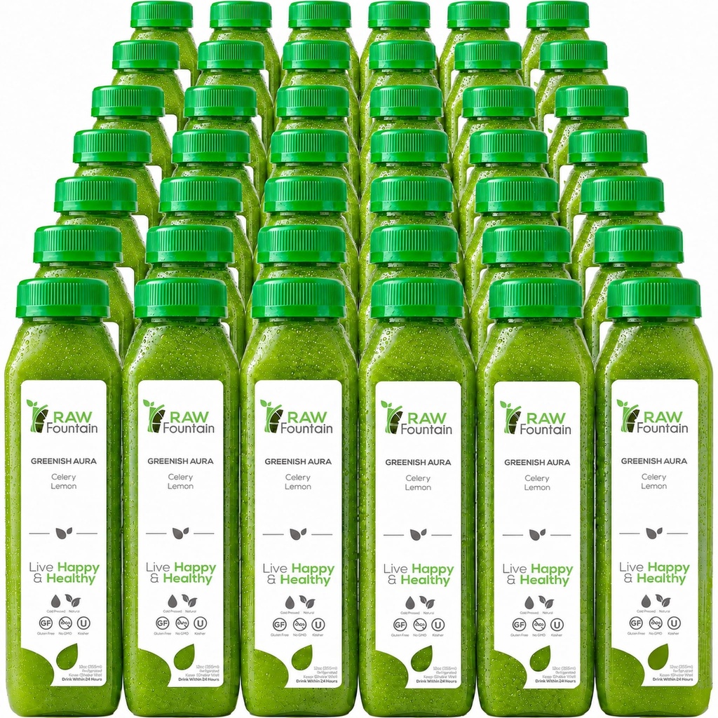 7 Day Celery Juice Cleanse by Raw Fountain, All Natural Raw, Cold Pressed Juices, Morning Detox Cleanse, Kosher, Gluten Free, NO Added Sugar, 42 Bottles 12oz