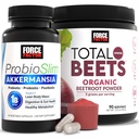 Force Factor ProbioSlim Akkermansia, 60 Capsules Total Beets Organic Beetroot Powder Superfood to Boost Daily Nutrition, USDA Organic,and Non-GMO Beet Supplement, Unflavored, 90 Servings