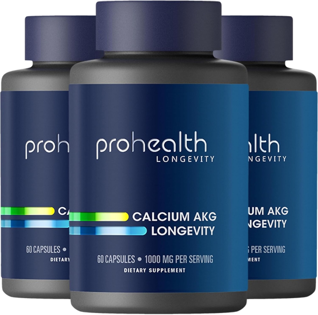 ProHealth, Ca AKG supplement (Alpha Ketoglutarat) (1. 000 mg per 2 Kapselservicering, 60 kapsler). Understøtter cellular energi, metaboliske funktion og sund aldring processer (3 Pack)