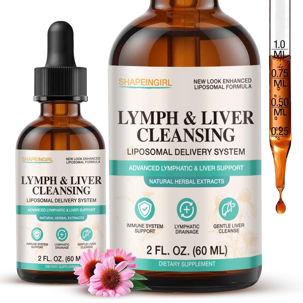 Liposomal Lymphatic Drainage Drops, High Absorption, 23-in-1 Lymphatic Drainage Supplement with Echinacea, Burdock, Elderberry, Vitamin - Immune & Lymph System Support*, Liver Detox & Cleanse, 2 fl oz