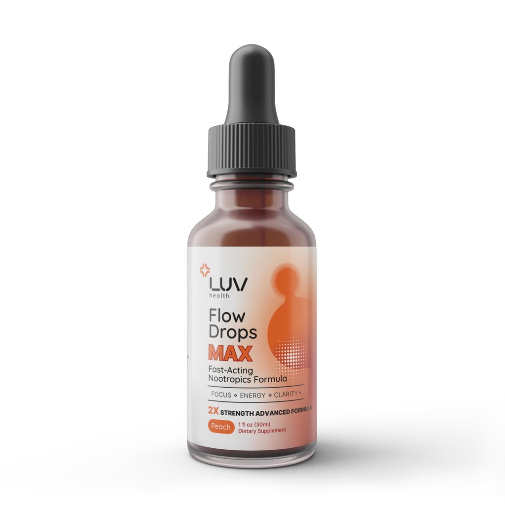 LUV health Flow Drops MAX Advanced Nootropic Supplement for Focus, Energy & Mental Clarity, Double Strength Formula with Lion's Mane, Cordyceps, Alpha GPC, L-Theanine & Rhodiola, Vegan, Made in USA