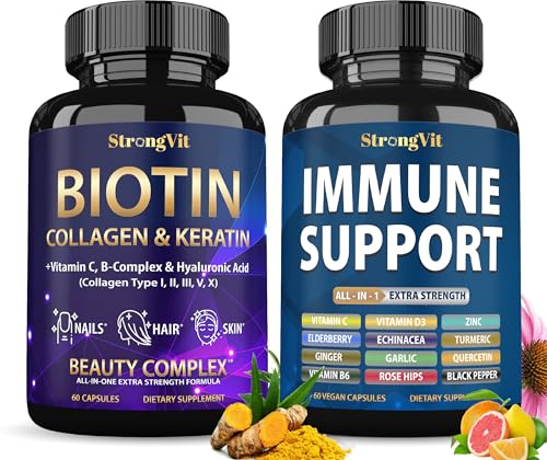 StrongVit Biotin Supplements & Immune Support Complex Bundle (120 Capsules)