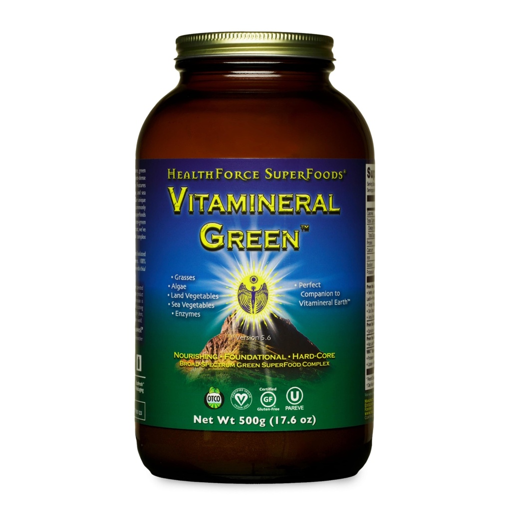 MINIMUM SUPERFODS Vitamin Green - Mineral supplement til immunforsvar og thyreoideastøtte - Grøn pulver supplement med ingredienser fra jorden - Gluten- Free & Vegan - 500 Bedste