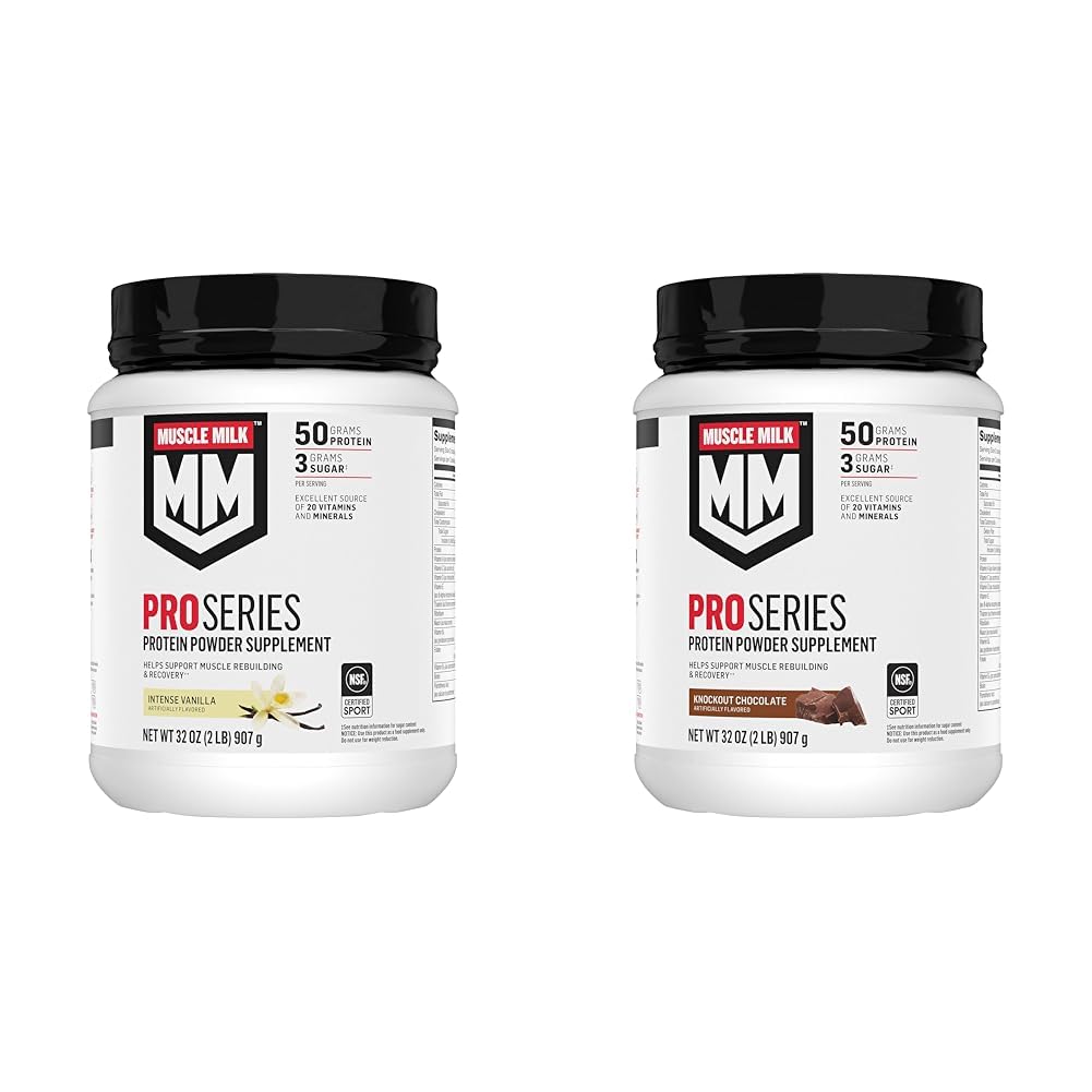Muscle Milk Pro Series Protein Powder Supplement, Intense Vanilla, 2 Pound, 11 Servings & Pro Series Protein Powder Supplement,Knockout Chocolate,2 Pound,11 Servings,50g Protein