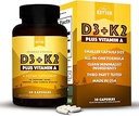 Naturlig Rhythm Vitamin D3 + K2 (MK7) Plus vitamin A, for ben, hjerte, & immunforsvar, 30 kapsler