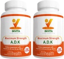 INVITA ADK - Vitaminer A1, D3- vitamin 5000 IE & K2 MK7 Supplement - Læge Formuleret Bone & immunsystem Support - Gluten Free, Non- GMO - 180 Vegetariske kapsler til mænd og kvinder