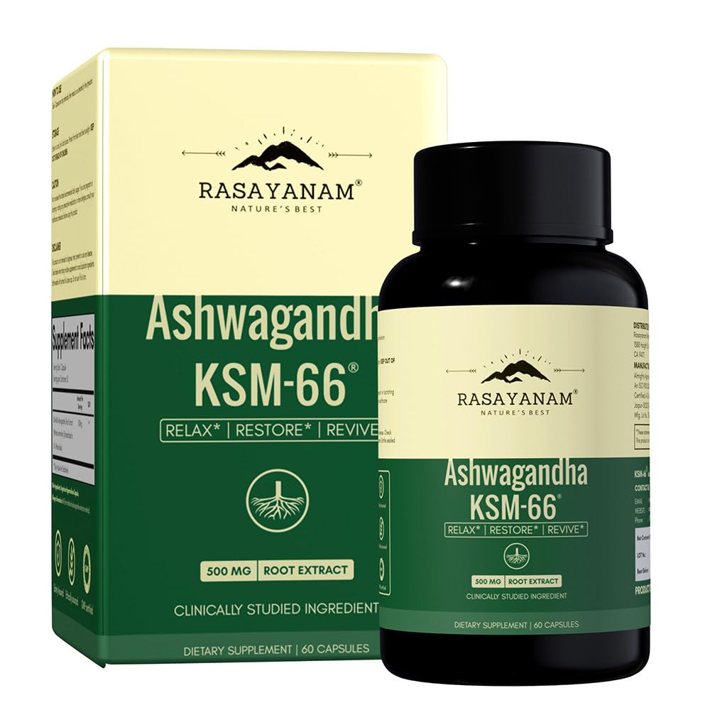 Rasayanam Ashwagandha KSM-66® 500mg | 5% Withanolides for Max Results |100% Pure Root Extract | Energy & Recovery Support | World’s Strongest Ashwagandha | 60 Capsules