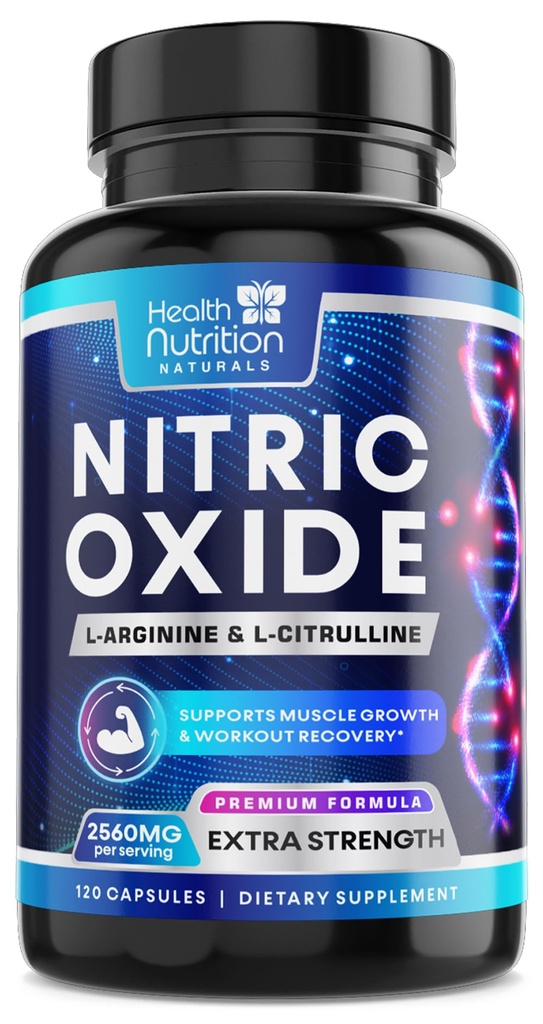 Nitrooxid Booster 2560mg - Ekstra styrke L Arginin & Citrullin Supplement for mænd & kvinder - Premium Muscle Support Nitroc Booster - Natural Energy & Heart Health Support - 120 kapsler