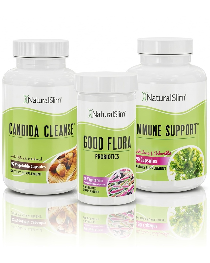 NaturalSlim Candida Cleanse Support Bundle - Candiseptic Kit Anti Overgrowth, Gut & Colon Cleansing 242 Capsules Total - 28 dages Cleansing Program Formuleret af Frank Suarez (1 pakke)