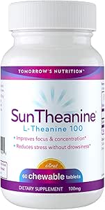 Morgendagens ernæring - SunTheanine L- Theanine, 100mg tabletter til at hjælpe med koncentration, fokus og stress, 60 tyggetabletter