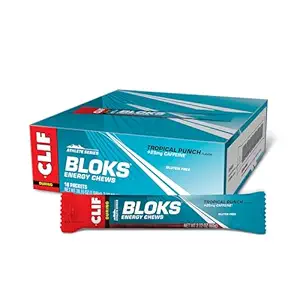CLIF BLOKS - Tropical Punch Flavor med koffein - EnergiChews - Non-GMO - Plant baseret - Fast Fuel til cykling og løb - Quick Carbohydrates and Electrolytes - 2.12 oz. (18 Greve)