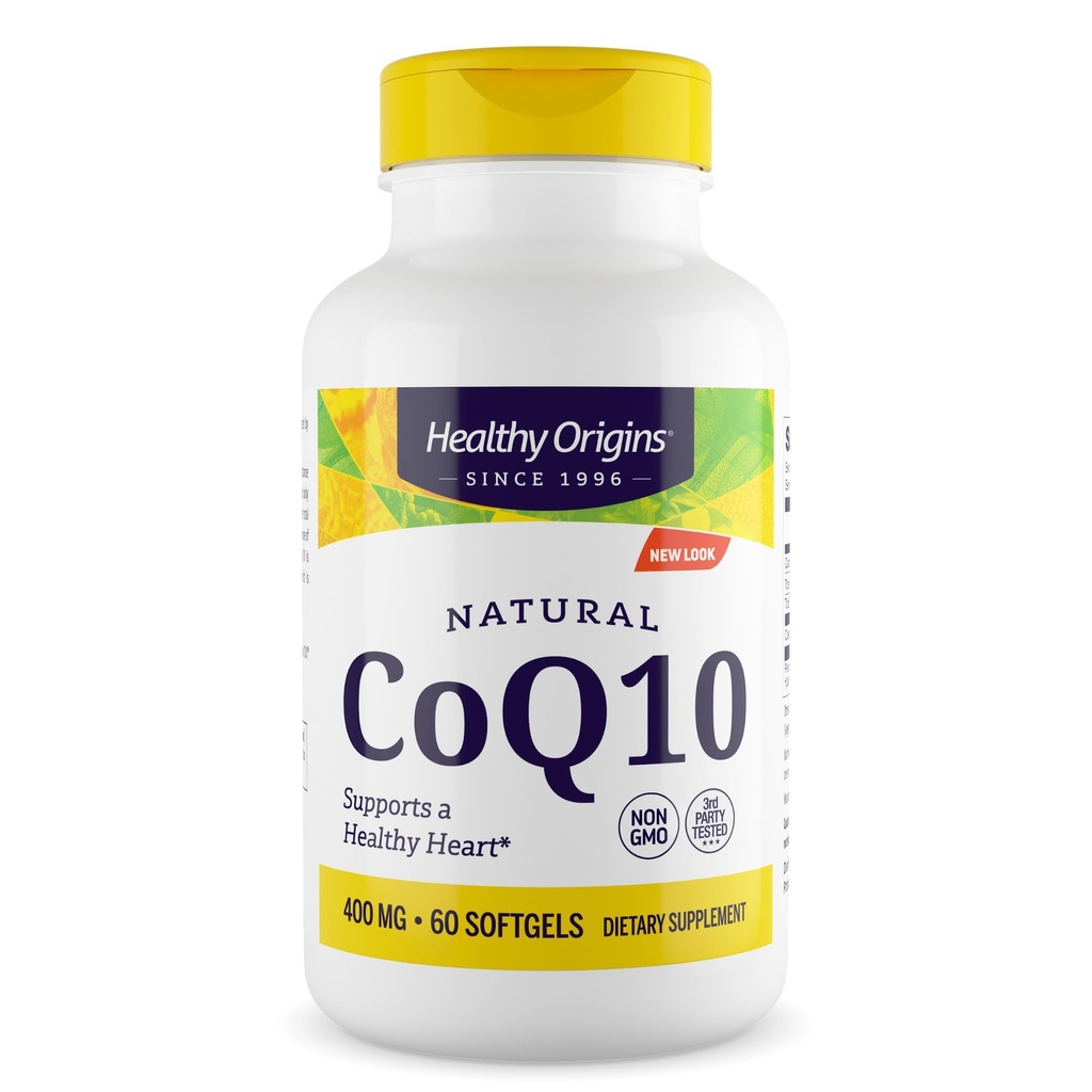 Healthy Origins CoQ10 400 mg, 60 Softgels - Natural Trans-Isomer Ubiquinone, Yeast Fermented High Bioavailability Coenzyme Q10 Supports Heart Health & Cellular Energy - Antioxidant Supplement