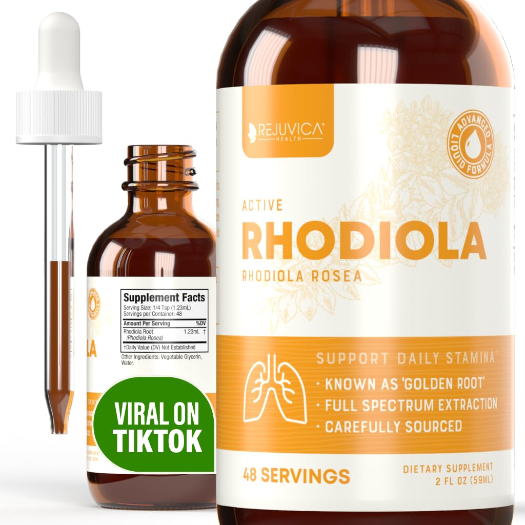 Rejuvica Health Active Rhodiola Liquid Extract 2 oz - Rhodiola Rosea Root Drops with Natural Rosavins - Alcohol Free Fast Absorption Formula for Energy, Focus, Stamina, Balance & Daily Wellness