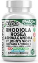 RhodiGlow Rhodiola Rosea Mood Support Supplement + Ashwagandha St Johns Wort Holy Basil Vitamin C Iron Black Pepper By Clean Nutra
