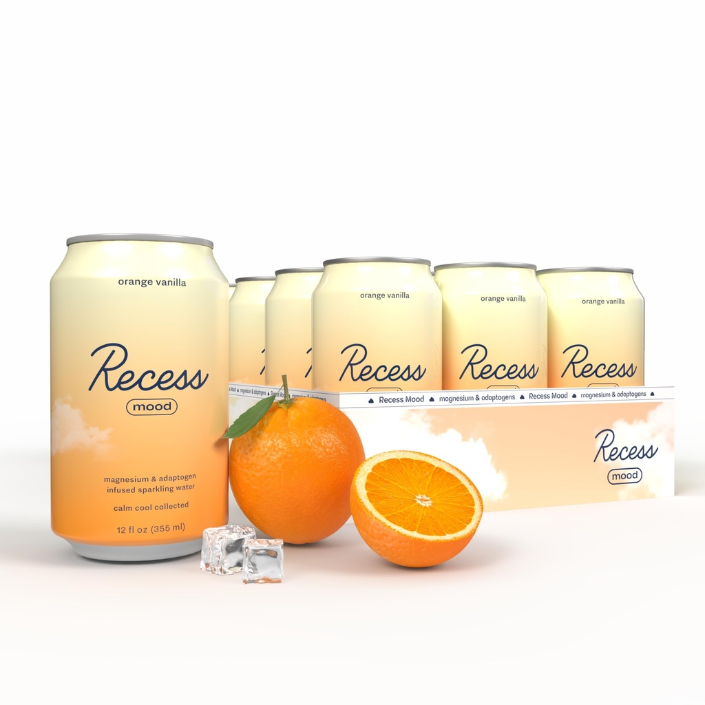 Recess Mood Magnesium Supplement Drink Calming Beverage, 12 Ounce (Orange Vanilla, 12 Pack)
