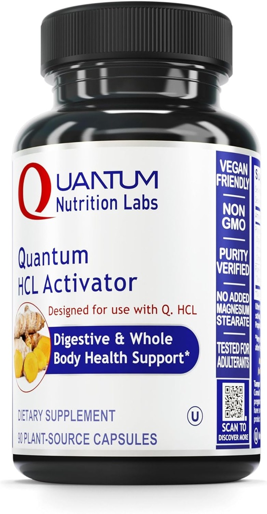 Quantum Nutrition Labs HCL Activator - Pepsin fordøjelsesenzymer supplement til optimal fordøjelsesfunktion for mænd og kvinder, lav mave syre, næringsstof Absorption - 90 Vegetariske kapsler