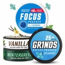 GRINDS Coffee & Focus Pouches Bundle – Vanilla, Wintergreen, Spearmint Coffee Pouches + Blue Raspberry Focus Pouches with Alpha GPC & L Theanine