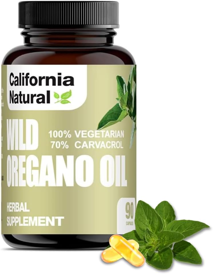 Wild Oregano Oil Vegetarian Soft Capsules - California Natural - Immunsystemet & fordøjelsesstøtte - Fremme Gut Sundhed & Sund fordøjelse - 100% Vegetarian - 70% Carvacrol - Herbal 90 tæller