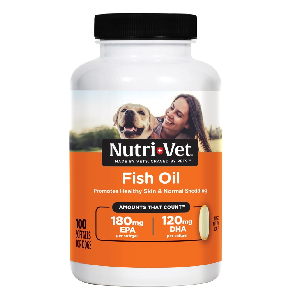 Nutri- Vet Fish Oil Supplement for Hunde, Omega 3, Fisk Olie til Hunde, Pet Supplies, Pet Vitaminer og Kosttilskud, EPA DHA Formel, Puppy Vitaminer, Shed Kontrol, Ny Puppy Essentials, 100 Greve