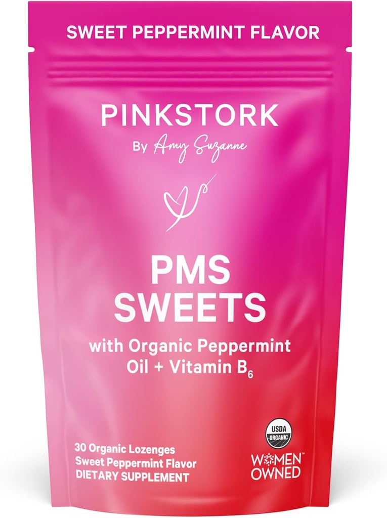 Pink Stork Organic PMS Support Sweets for Teens and Women - Simple & Natural Ingredients Vitamin B6 and Peppermint - Period, Digestion, Bloating, Mood Swings - 30 Drops