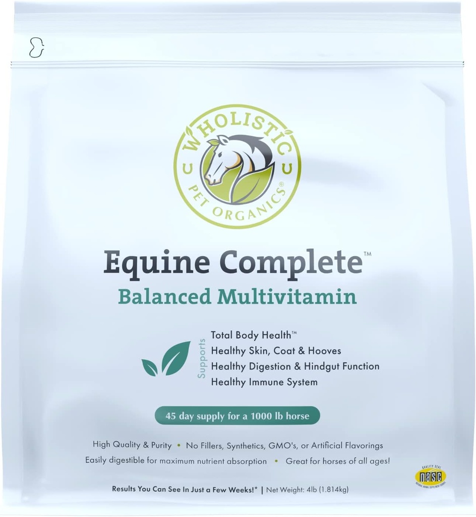 Wholistic Pet Organics Equine Complete: Horse Multivitamin for Total Body Health - Horse Supplement med vitaminer, mineraler, Prebiotika, Probiotika, Antioxidanter og mere - 4 Lb