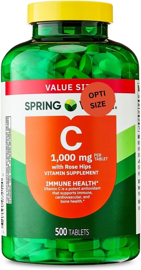 High Potency Vitamin C 1000mg with Rose Hips – Immune & Antioxidant Support Supplement – 500 Tablets – Gluten-Free, Lactose-Free, Non-GMO