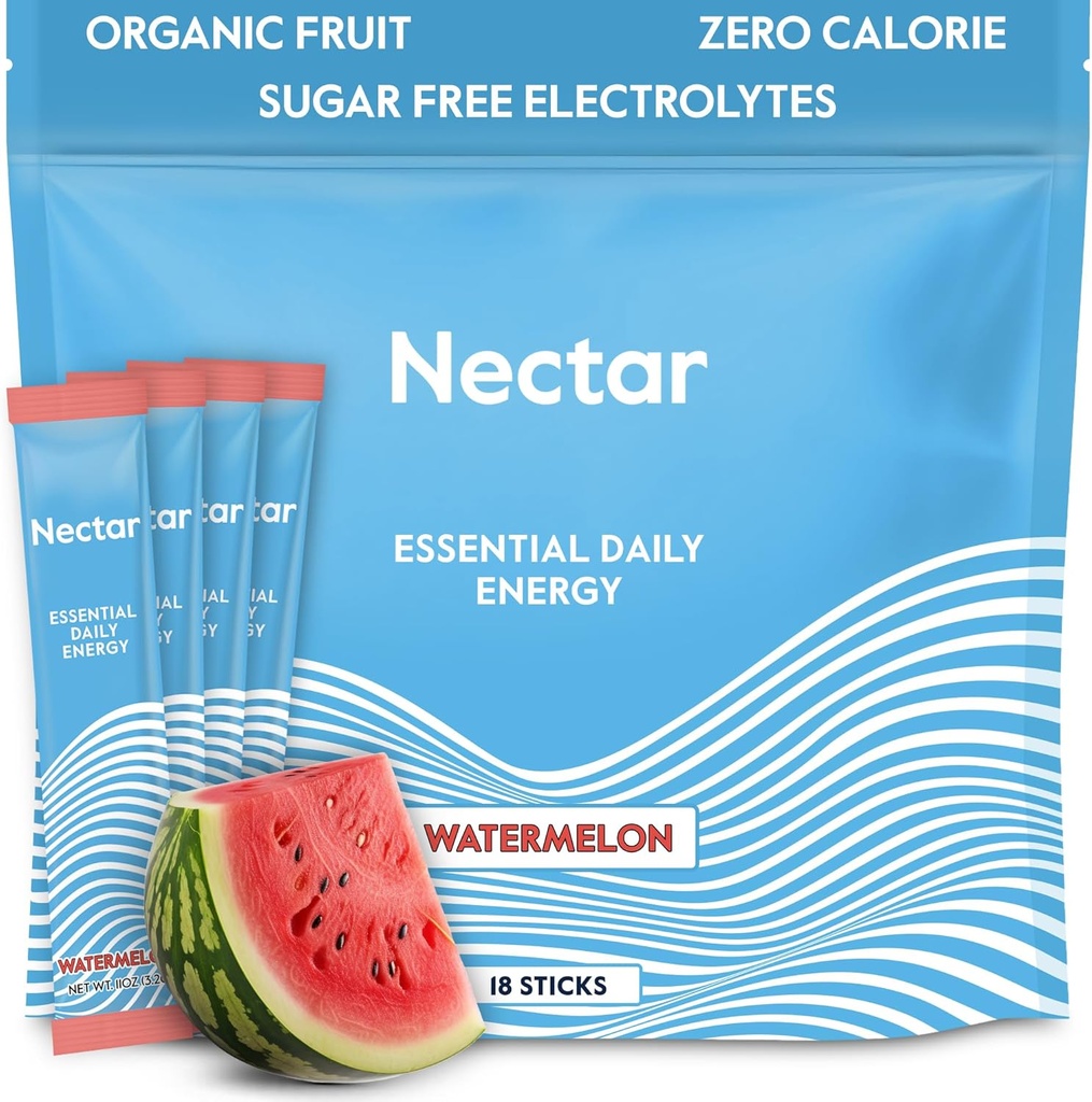 Nectar Energy Booster - Organic Coffein, B12 & Electrolytes - Sugar Free & Zero Calorie - Sund kaffe, Energidrik & Soda Alternativ - Hydration & Energy Supplement (Vandmelon 18 Pakker)