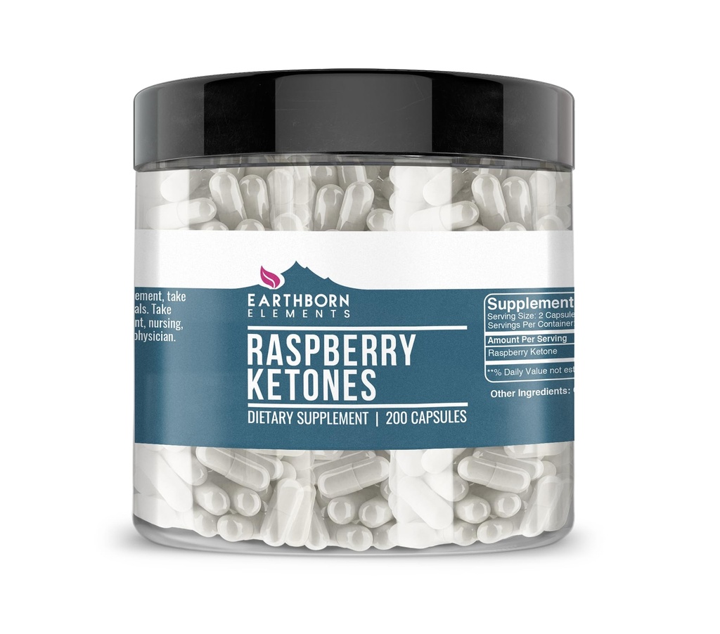 Earthborn Elements Raspberry Ketoner 200 Kapsler, Pure & Ufortyndet, Ingen tilsætningsstoffer