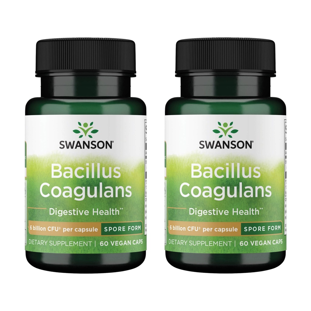Swanson Bacillus Coagulans Spore-Form Probiotic for Adults Seeking Shelf-Stable Digestive Support with 6 Billion CFU - Acid-Resistant (60 Vegan Capsules, 2 Pack)