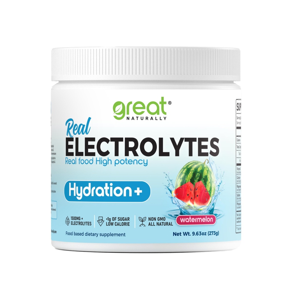 Elektrolyter Powder Hydration- 124; Real Food High potency - 124; Watermelon - 30 Servering - 124; High potency - Elektrolyt- pulver - 124; Hydration- drik - mix - 124; Elektrolyttilskud med kalium Magnesiumkalcium