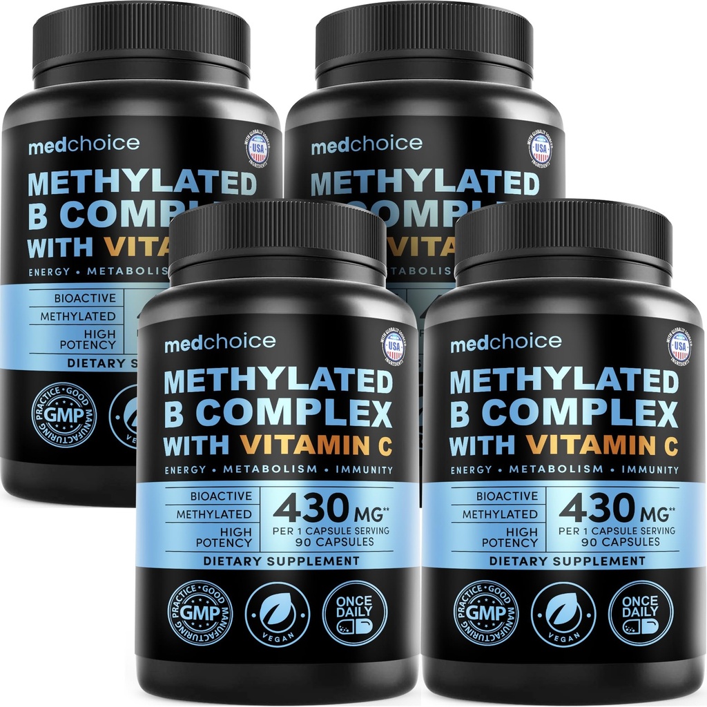 9-in-1 Vitamin B Complex - Methylated Multivitamin with B12 Methylcobalamin, Methylfolate, L-5-MTHF & Vitamin C - Methylated B Complex for Women & Men - Non-GMO, Gluten-Free, & Vegan (360 Servings)