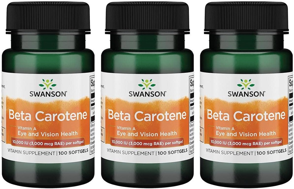 Swanson Beta- Caroten (vitamin A) Skin Eye Immunsystem Sundhed Antioxidant Support 10000 Iu (3000 mcg) 100 Sgels (3 Pack)