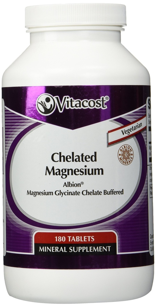 Vitacost Chelated Magnesium - Albion Magnesium Glycinate Chelate Buffered - 400 mg - 180 Tablets
