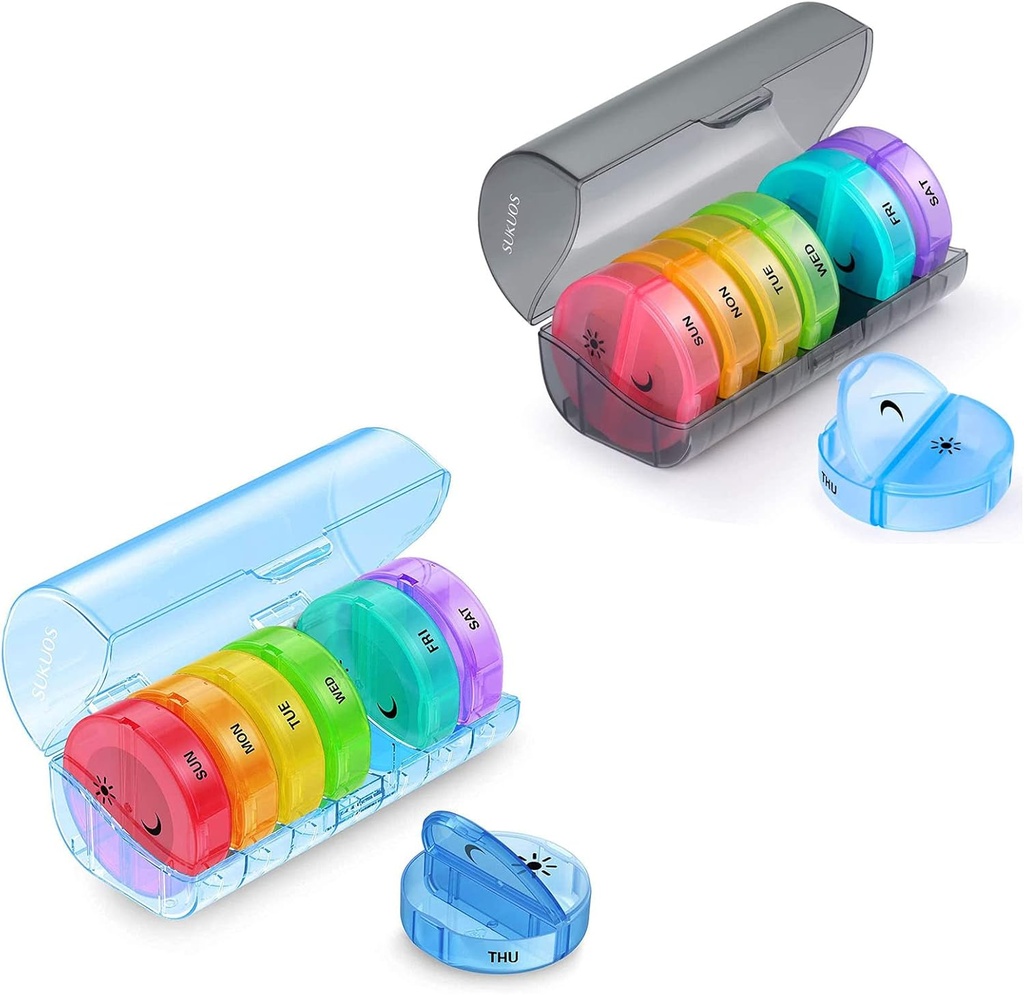 2 Pack Weekly Pill Organizer 7 Dag 2 gange om dagen, Sukuos store daglige piller sager for piller / Vitamin / Fish Oil / Kosttilskud
