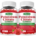 2 Pack Kalium Citrate Gummies - Kalium supplement til muskelsundhed, Leg Cramp Relief & Electrolyte Balance, Vegan, Non- GMO, Gluten- Free, Raspberry Flavor, 120 Greve