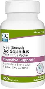 Quality Choice Digestive Support Acidophilus with Citrus Pectin - 100 Capsules - Daily Probiotic Formel with Citrus- Derived Fiber - Easy- to- Swallow Capsules