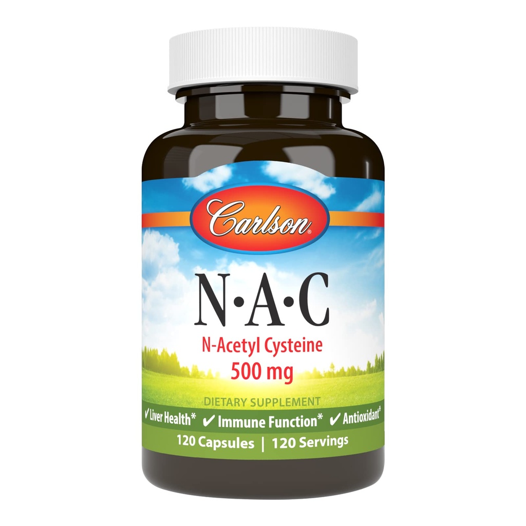 Carlson - NAC, N- acetyl cystein, 500mg, leversundhed, immunfunktion, antioxidant, 120 vegetariske kapsler