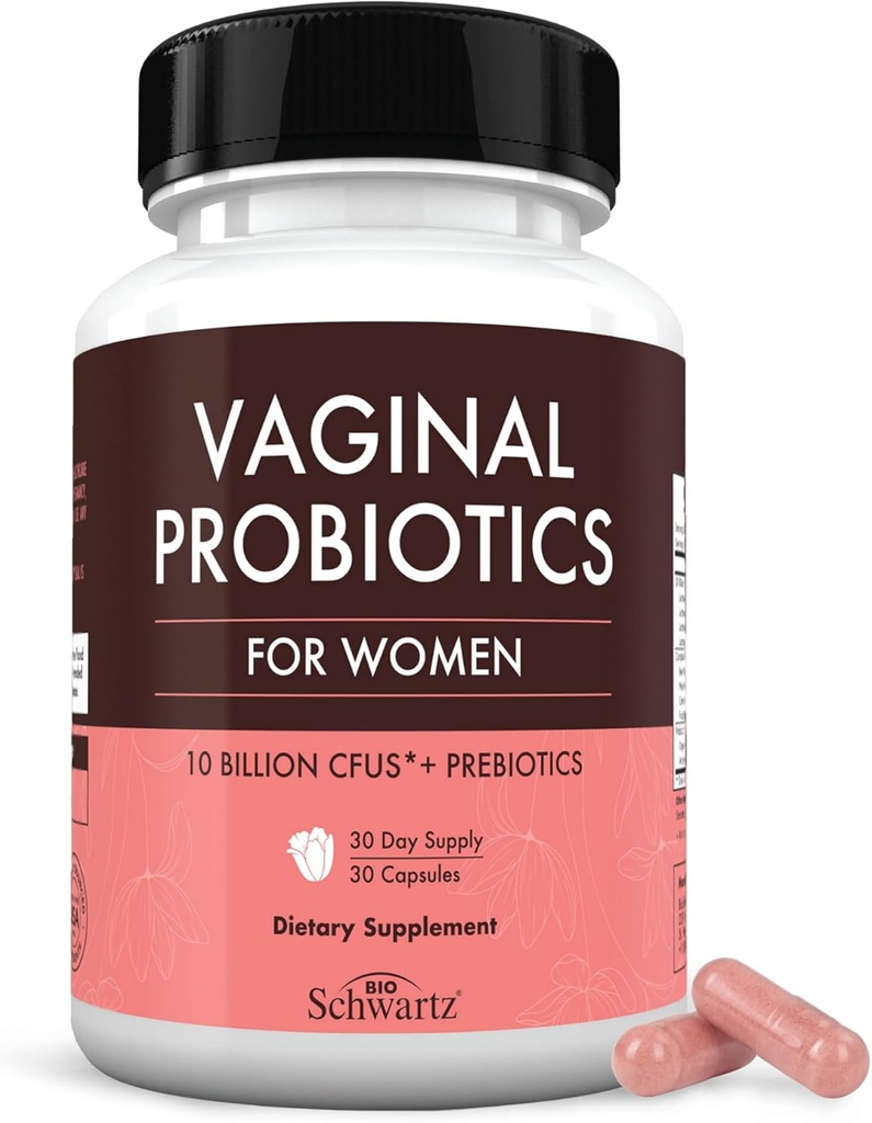BioSchwartz Vaginal Probiotika for kvinder Supplement til Prebiotika Lactobacillus Crispatus - Understøtter kvinders sundhed ved at fremme sund vaginal odor, Flora, PH Balance - 30 dages forsyning, 30 kapsler