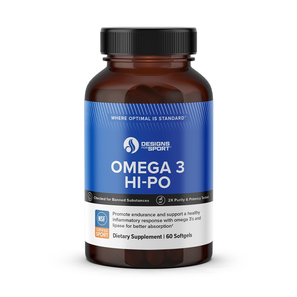 Designs for Sport Omega 3 HI-PO - High-Potency Triglyceride Fish Oil - 1500 mg Omega-3 with 750 mg EPA & 750 mg DHA - No Fishy Aftertaste - 60 Softgels