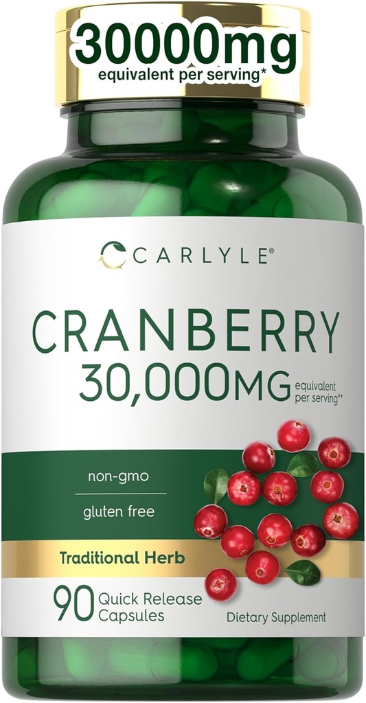 Carlyle Cranberry Supplement: 124; 30,000mg; 124; 90 Kapsler: 124; Non- GMO og Gluten Free Formel: 124; Cranberry Pills from Concentrate Extract