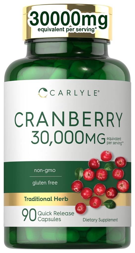 Carlyle Cranberry Supplement: 124; 30,000mg; 124; 90 Kapsler: 124; Non- GMO og Gluten Free Formel: 124; Cranberry Pills from Concentrate Extract